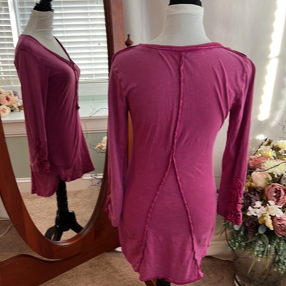 Free People Pink Long Sleeve Tunic with Crocheted Sleeve Cuff - Picture 3 of 7